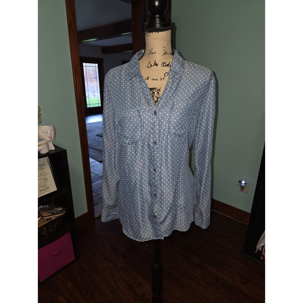 Tinsel Blue Polka Dot Lyocell Button Down Shirt Long Sleeve Small FXT3002D2238